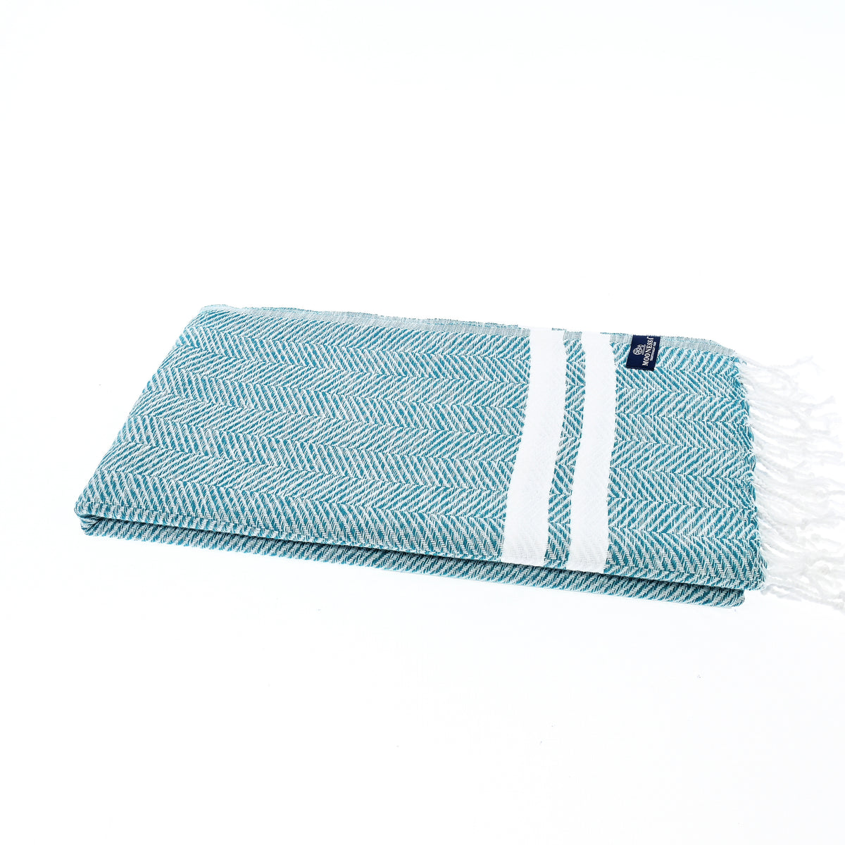 Turkish Towel, Beach Bath Towel, Moonessa Istanbul Series, Handwoven, Combed Natural Cotton, 490g, Teal-White, horizontal