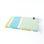 Turkish Towel, Beach Bath Towel, Moonessa Gold Coast Series, Handwoven, Combed Natural Cotton, 420g, Turquoise-Yellow, horizontal