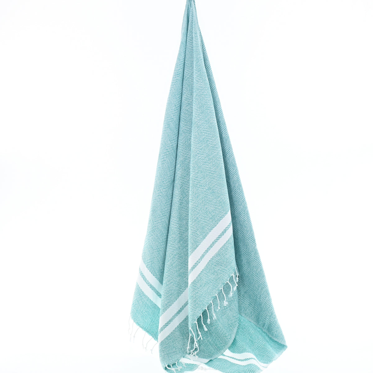 Turkish Towel, Beach Bath Towel, Moonessa Istanbul Series, Handwoven, Combed Natural Cotton, 490g, Mint-White, hanging