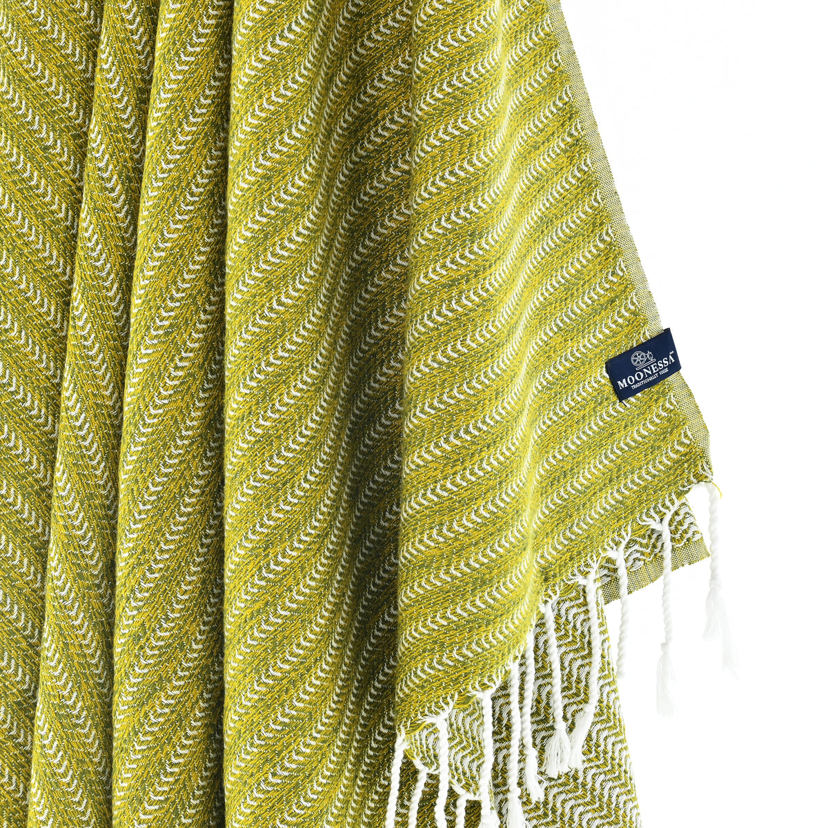 Turkish Towel, Beach Bath Towel, Moonessa Nairobi Series, Handwoven, Combed Natural Cotton, 470g, Khaki-Yellow, hanging close-up