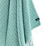 Turkish Towel, Beach Bath Towel, Moonessa Nairobi Series, Handwoven, Combed Natural Cotton, 470g, Teal-Mint, hanging close-up