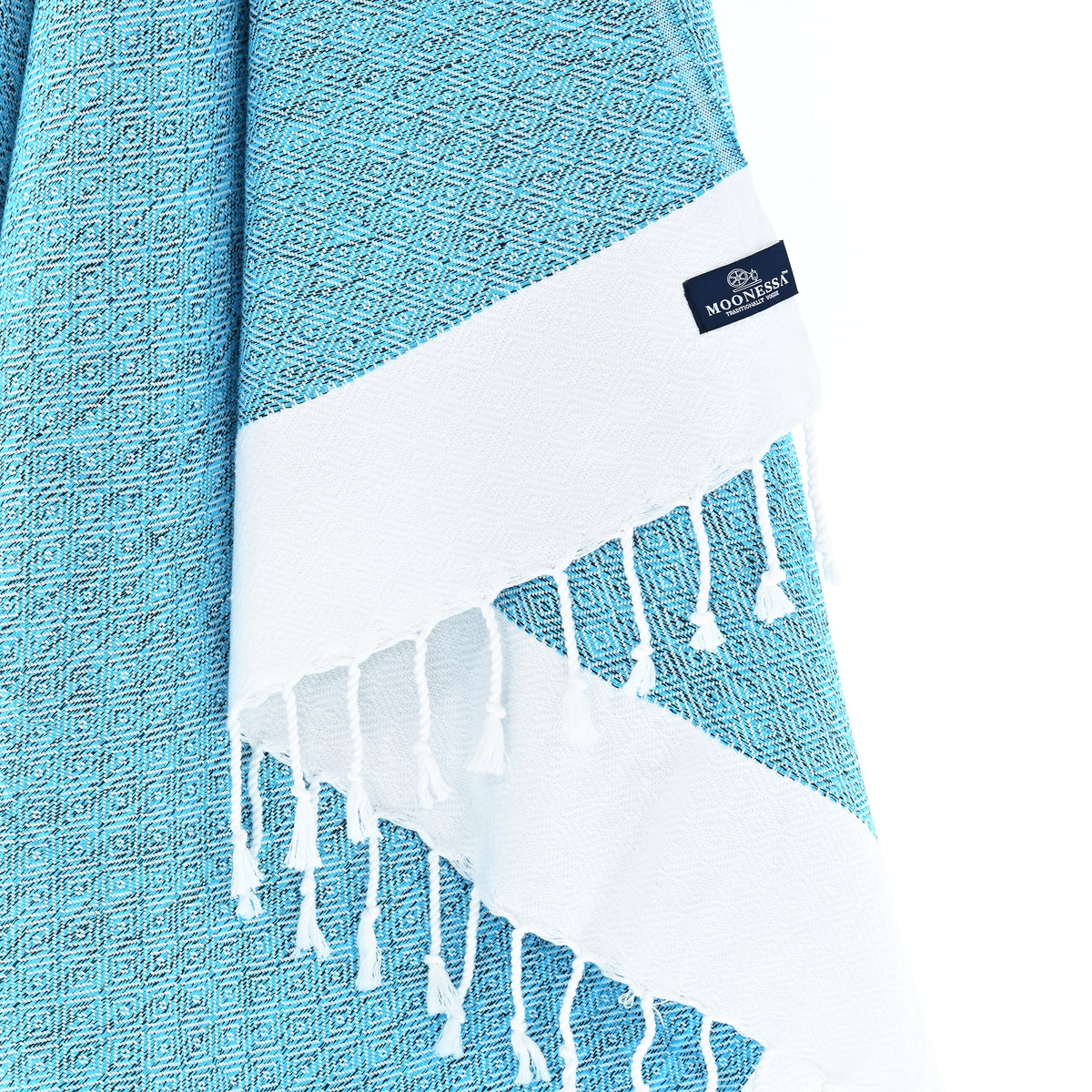 Turkish Towel, Beach Bath Towel, Moonessa Madrid Series, Handwoven, Combed Natural Cotton, 420g, Turquoise, hanging close-up