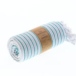 Turkish Towel, Beach Bath Towel, Moonessa Gold Coast Series, Handwoven, Combed Natural Cotton, 420g, Purple-Teal, roll