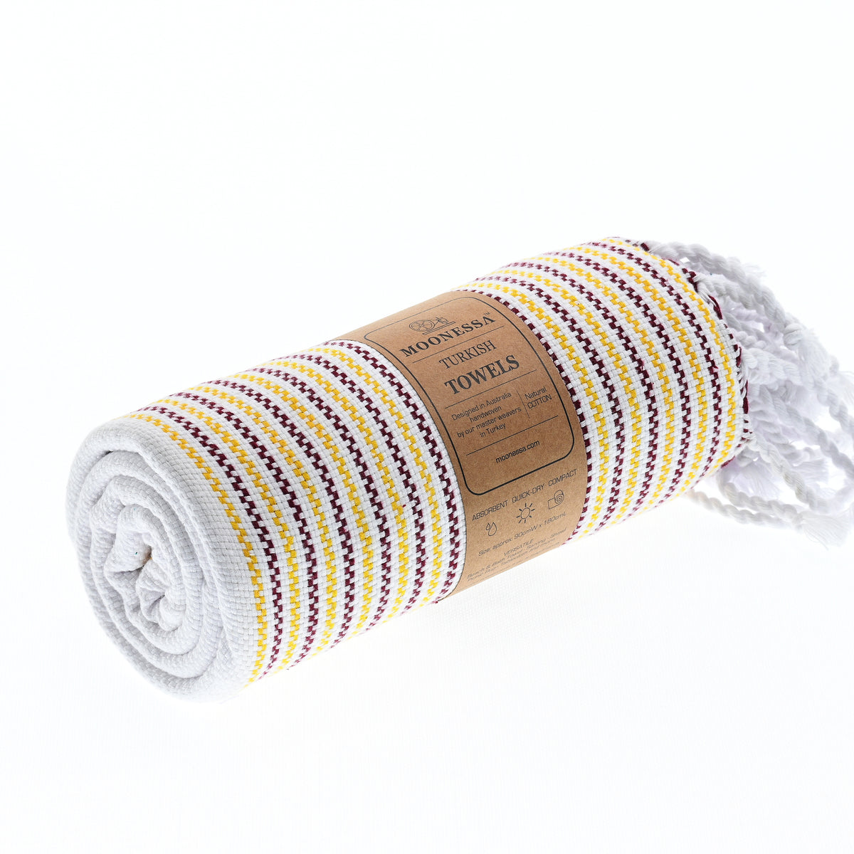 Turkish Towel, Beach Bath Towel, Moonessa Gold Coast Series, Handwoven, Combed Natural Cotton, 420g, Damson-Yellow, roll