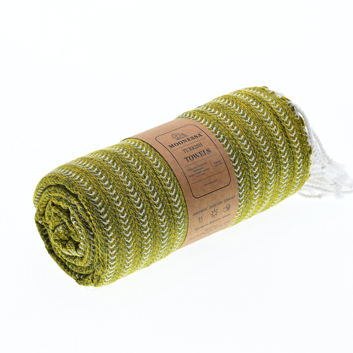 Turkish Towel, Beach Bath Towel, Moonessa Nairobi Series, Handwoven, Combed Natural Cotton, 470g, Khaki-Yellow, roll