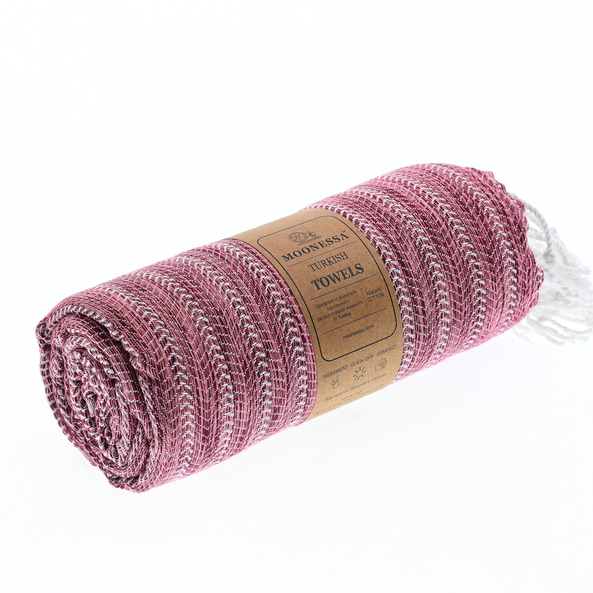 Turkish Towel, Beach Bath Towel, Moonessa Nairobi Series, Handwoven, Combed Natural Cotton, 470g, Rose Pink-Mauve, roll