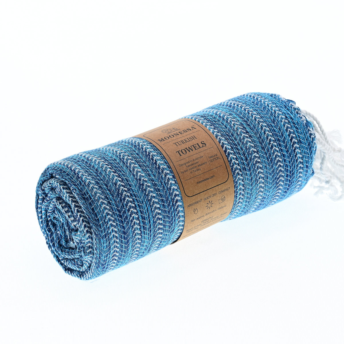 Turkish Towel, Beach Bath Towel, Moonessa Nairobi Series, Handwoven, Combed Natural Cotton, 470g, Navy-Turquoise, roll