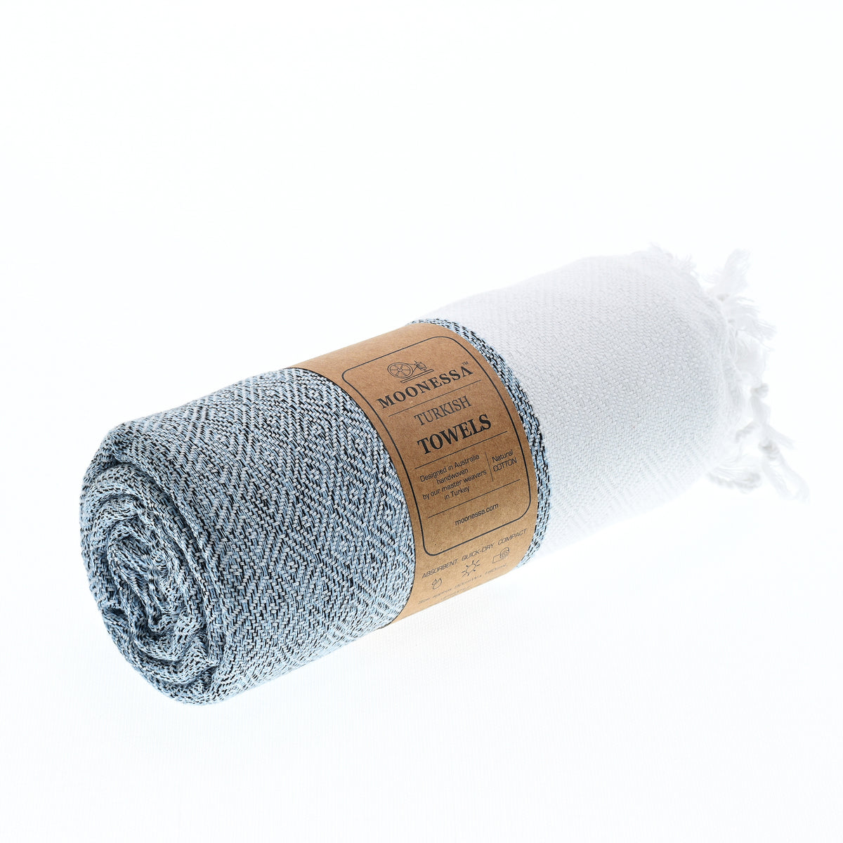 Turkish Towel, Beach Bath Towel, Moonessa Madrid Series, Handwoven, Combed Natural Cotton, 420g, Ice Blue, roll