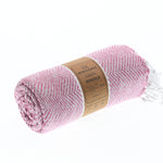 Turkish Towel, Beach Bath Towel, Moonessa Istanbul Series, Handwoven, Combed Natural Cotton, 490g, Rose Pink-White, roll